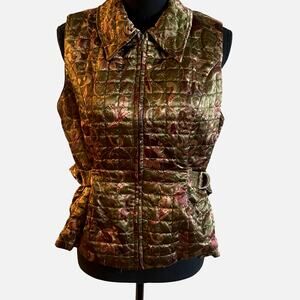 Vintage Petite Sophisticate Vest Large green paisley adjustable waist zip up